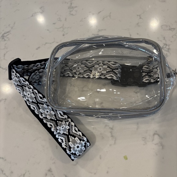 Clear Bag Stadium Events Small  Purse for Women Cross Body Black White Strap EUC - Picture 1 of 7